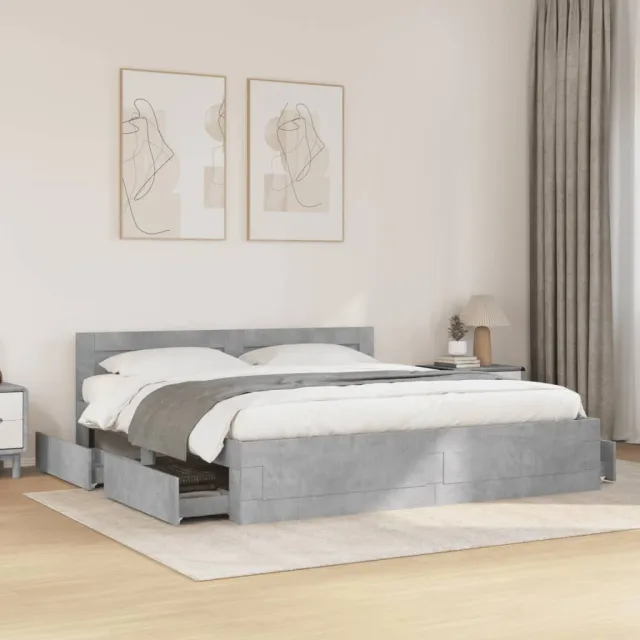 vidaXL Bedframe met hoofdeinde bewerkt hout betongrijs 180x200 cm