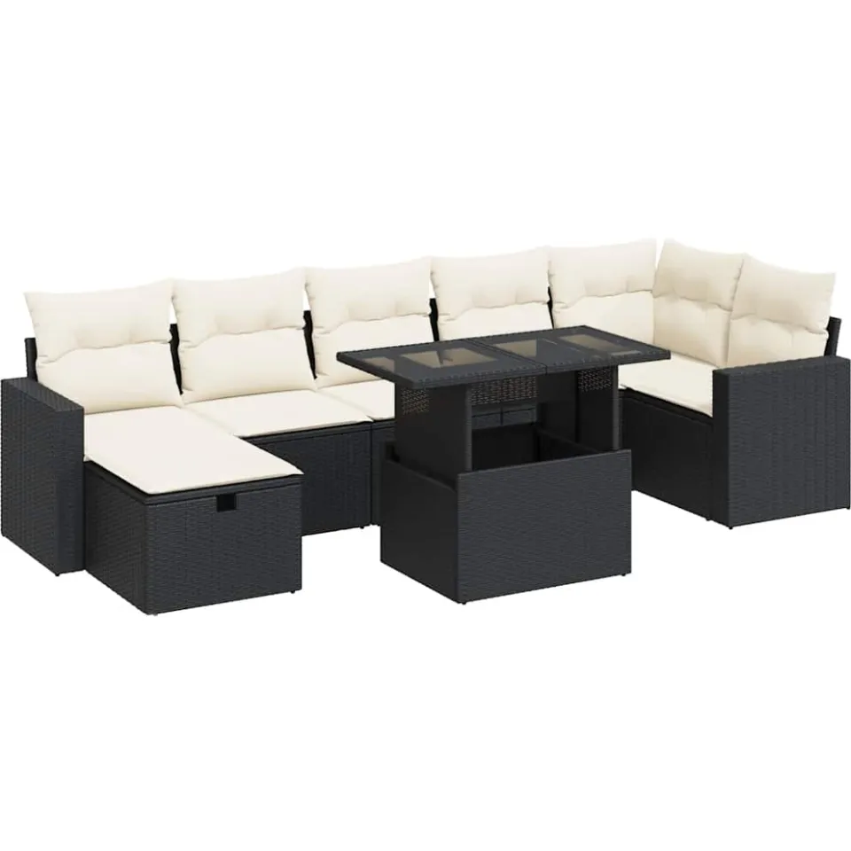 vidaXL 8-delige Loungeset met kussens poly rattan zwart