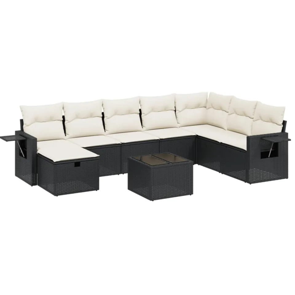 vidaXL 9-delige Loungeset met kussens poly rattan zwart
