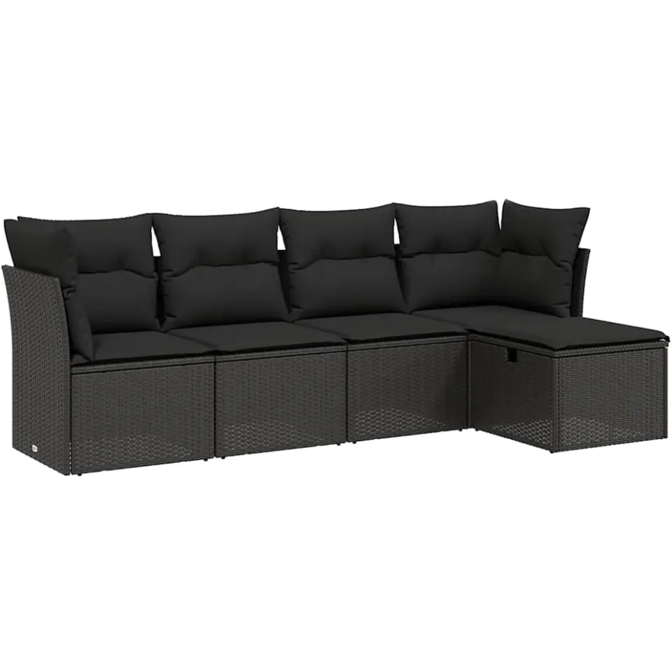 vidaXL 5-delige Loungeset met kussens poly rattan zwart, foto 3