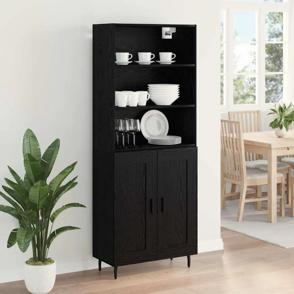vidaXL Hoge kast 2 st Zwart Eiken 69,5 x 34 x 180 cm Bewerkt hout, foto 4