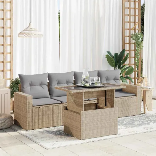 vidaXL 5-delige Loungeset met kussens poly rattan beige, foto 2