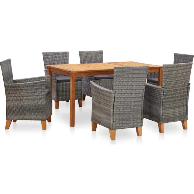 vidaXL 7-delige Eethoek poly rattan en massief acaciahout grijs