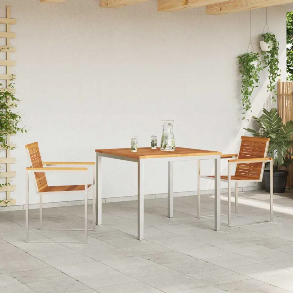 vidaXL Tuin eettafelset 3 st Massief acaciahout en roestvrij staal, foto 3