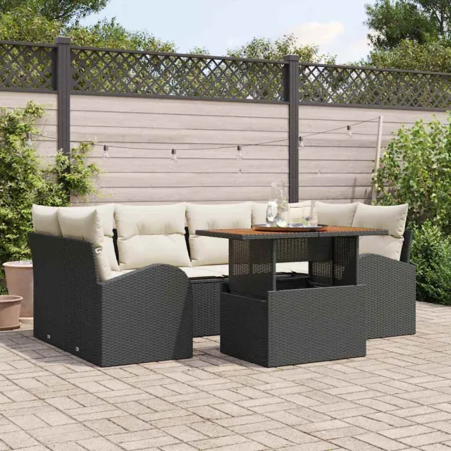 vidaXL Tuin Sofa Set 7 st Zwart Poly riet, foto 2