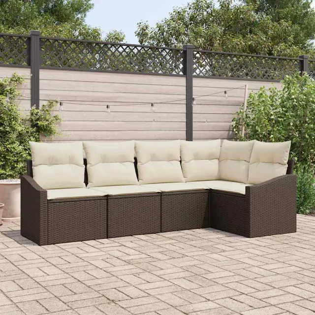 vidaXL Tuinbankenset 5 st Bruin en wit poly rattan, foto 2