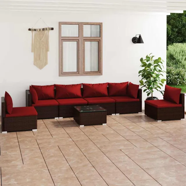 vidaXL 7-delige Loungeset met kussens poly rattan bruin, foto 2