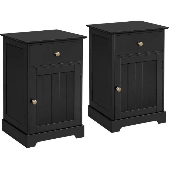 Homesy Set van 2 nachtkastjes, nachtkastjes, nachtkastje met lade, bijzettafel met verstelbare legplank, salontafel met veel opbergruimte, boxspringbed, slaapkamer, woonkamer, zwart
