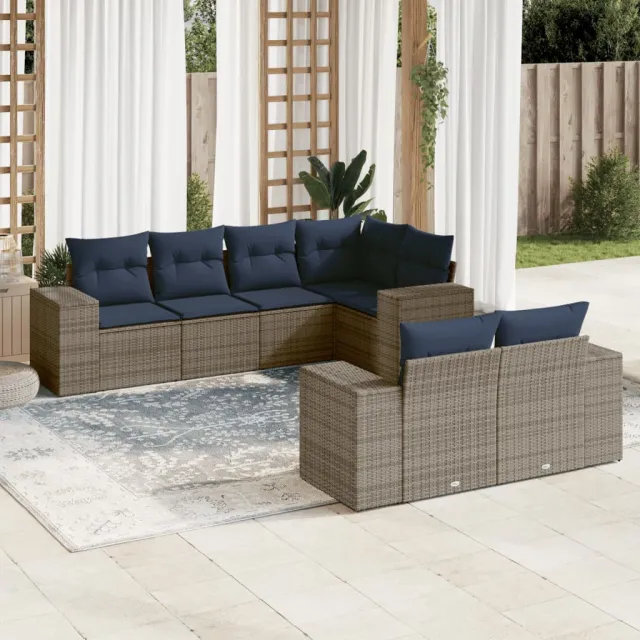 vidaXL 7-delige tuinbankset met kussens, grijs polyrotan, foto 2