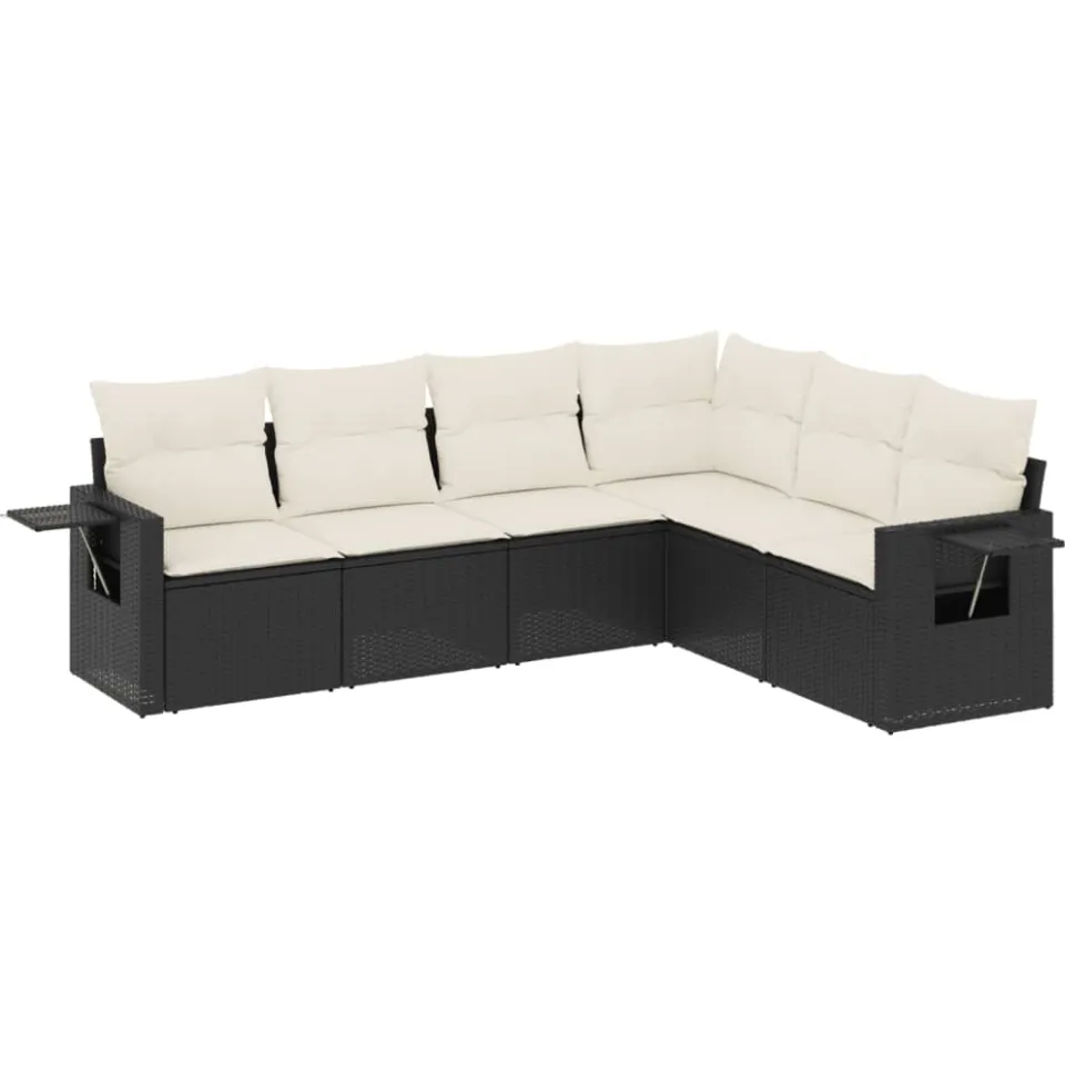 vidaXL 6-delige Loungeset met kussens poly rattan zwart, foto 3