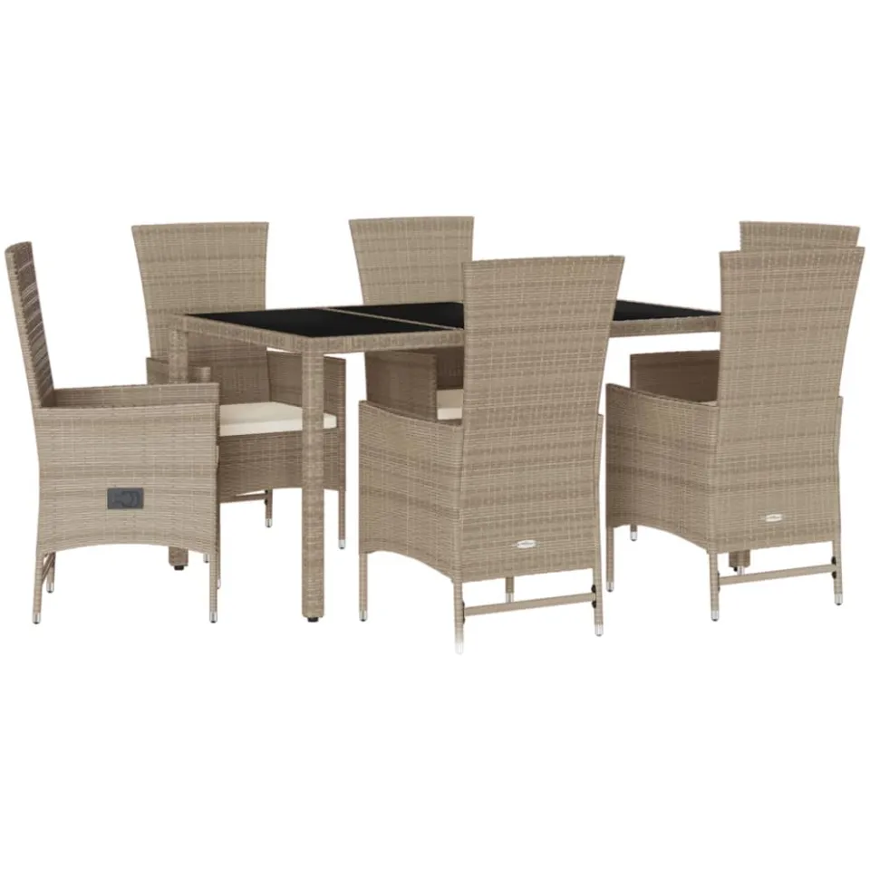 vidaXL 7-delige Tuinset met kussens poly rattan beige
