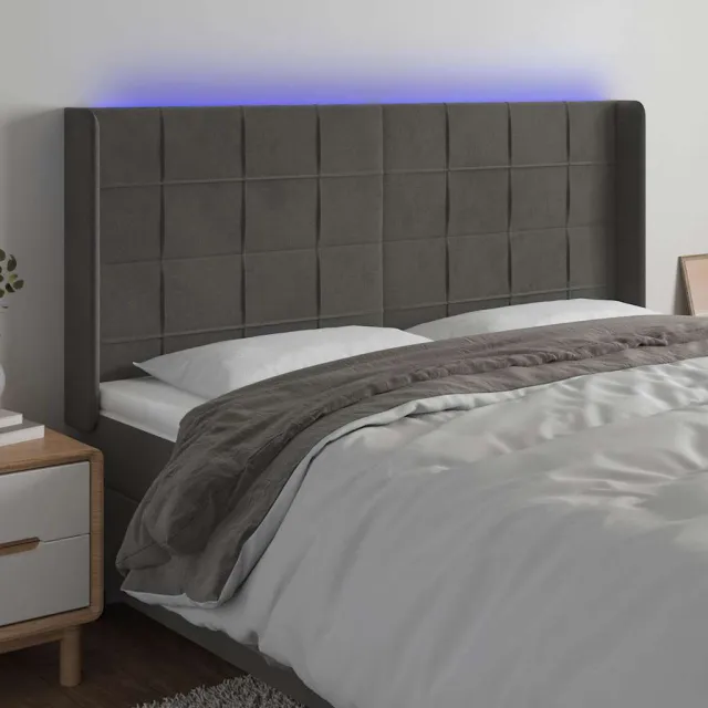 vidaXL Hoofdbord LED 163x16x118/128 cm fluweel donkergrijs grijs