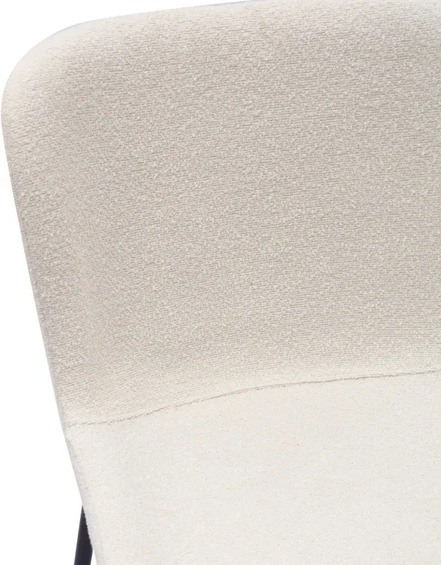 DESMIU Eetkamerstoel - 47 Cm - Set Van 2 Met Hoge Ronde Rugleuning En Zachte Stoffen Zitting - Voor Eetkamer En Werkkamer - Metaal Wit Beige