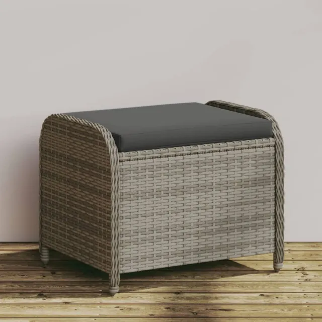vidaXL Tuinkruk met kussen 58x46x46 cm poly rattan grijs, foto 2