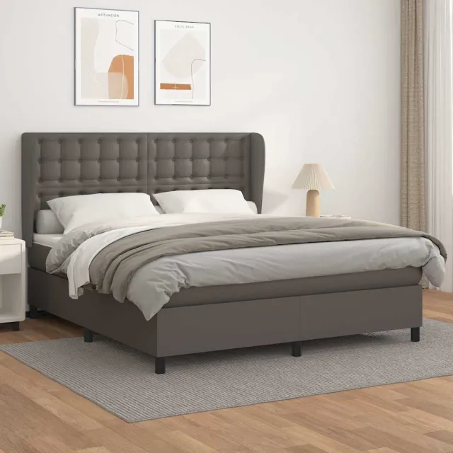 vidaXL Boxspring met matras kunstleer grijs 160x200 cm