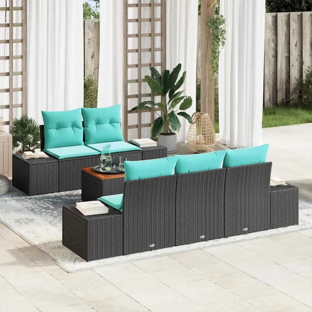 vidaXL Tuinbankenset 6 st Zwart Poly riet
