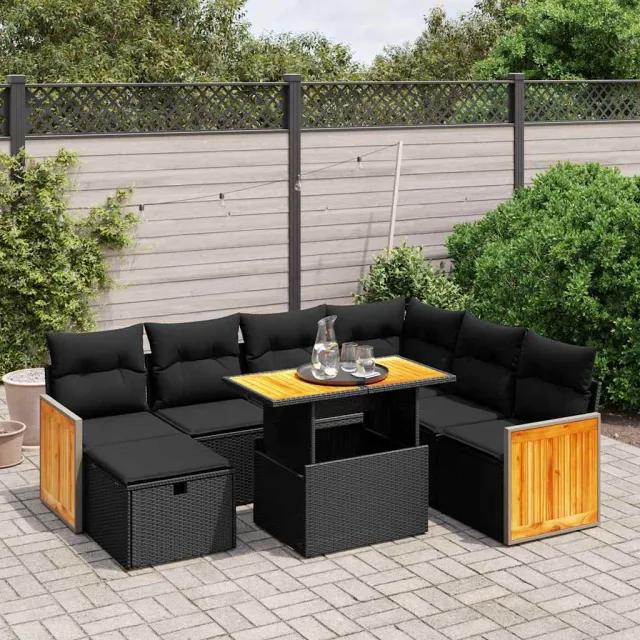 vidaXL 8-delige Loungeset met kussens poly rattan zwart, foto 2