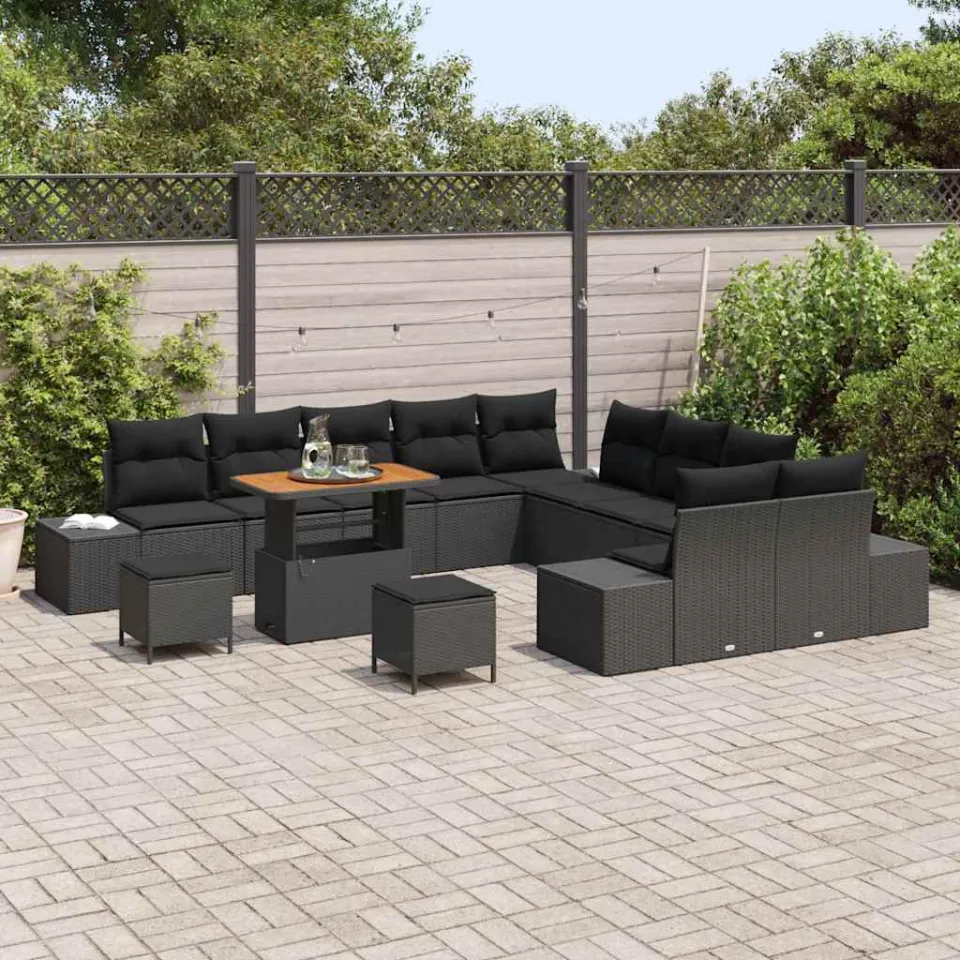 vidaXL Tuinbankenset 13 st Zwart poly rattan, foto 3