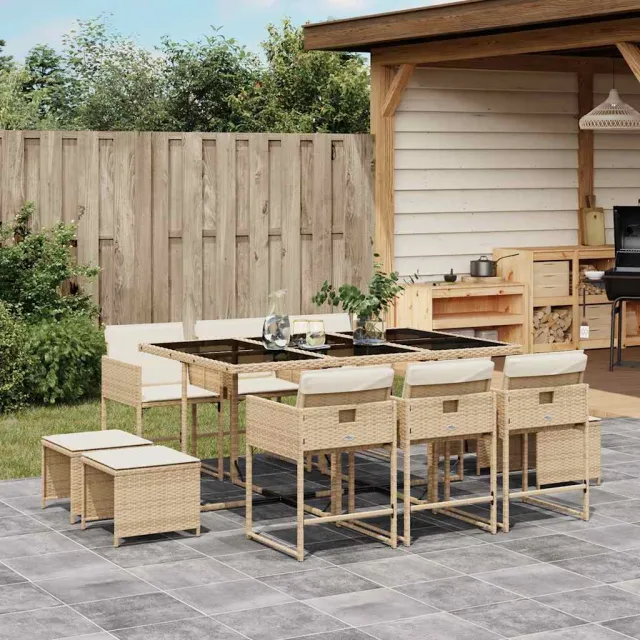 vidaXL 11-delige Tuinset met kussens poly rattan beige, foto 2