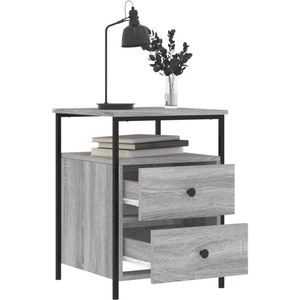 vidaXL Nachtkastje 44x45x60 cm bewerkt hout grijs sonoma eikenkleurig, foto 4