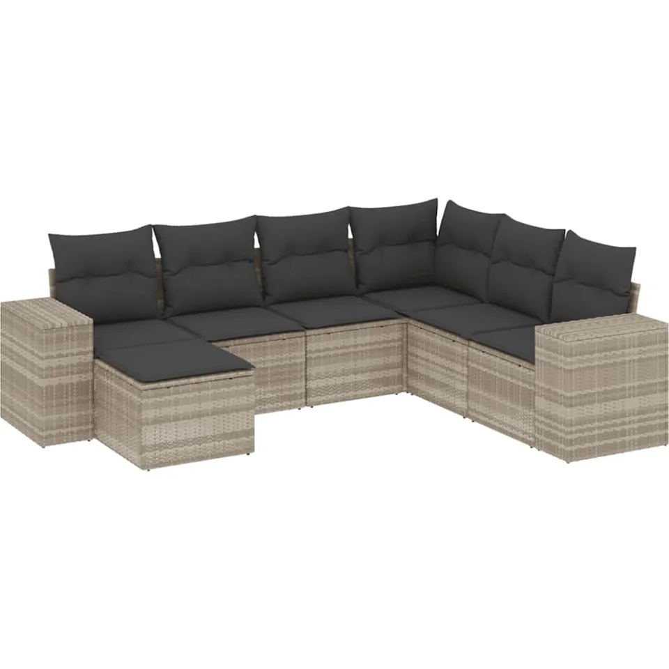 vidaXL 7-delige Loungeset met kussens poly rattan lichtgrijs grijs, foto 3