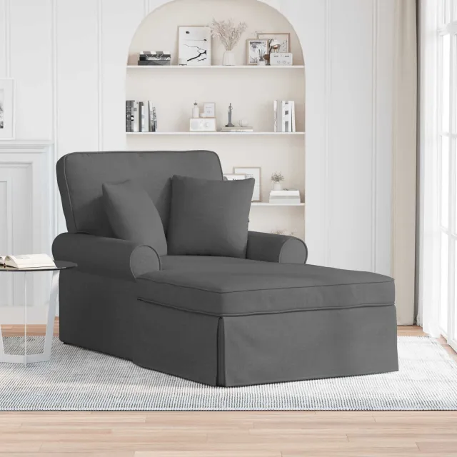 vidaXL Chaise Lounge met Rok 3 st Donkergrijs Stof 91 x 157 x 91 cm grijs, foto 2
