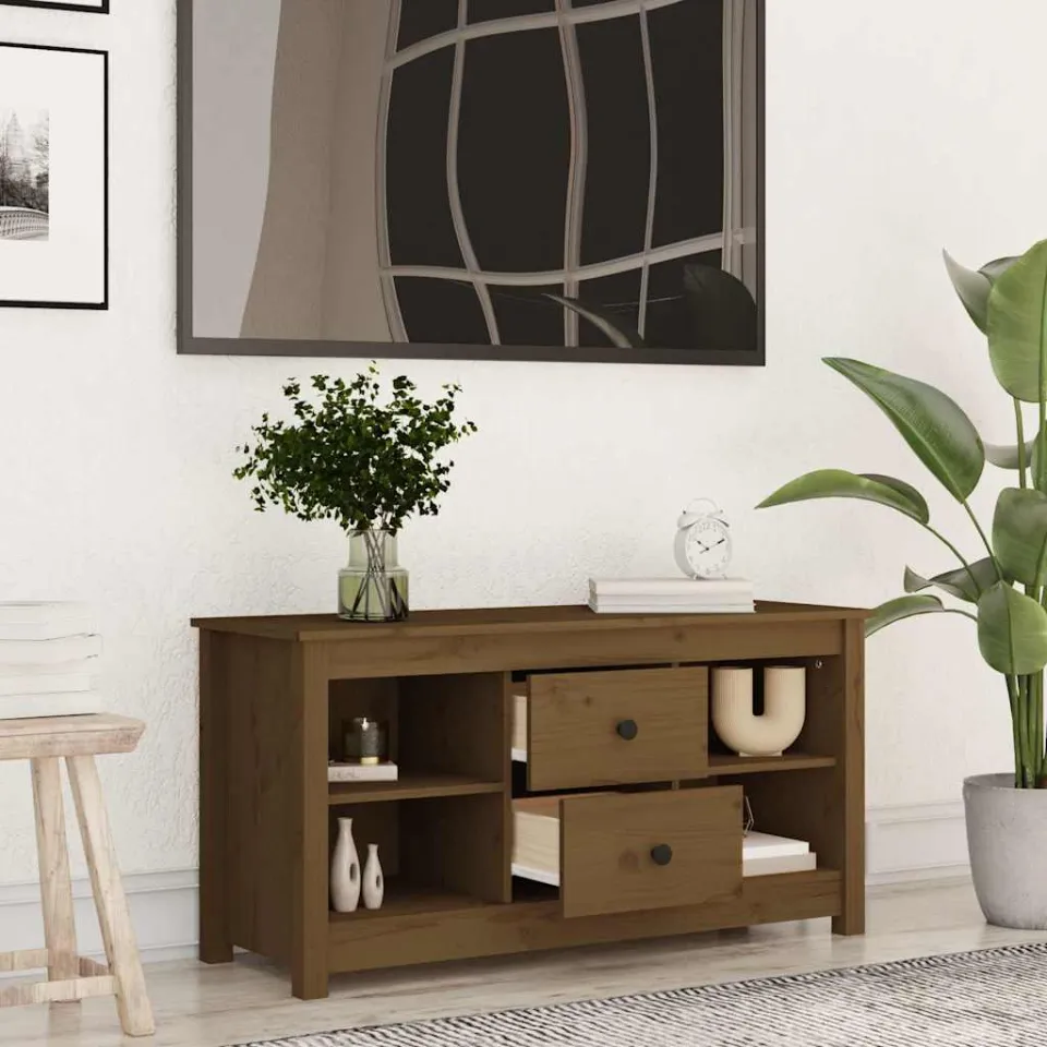 vidaXL Tv-meubel 103x36,5x52 cm massief grenenhout honingbruin bruin, foto 3