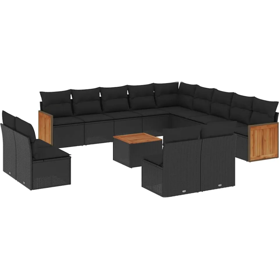 vidaXL 14-delige Loungeset met kussens poly rattan zwart, foto 3