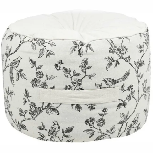Stof Textiles Poef om te zitten Blossom - stof - wit - D40 x H30 cm - bijzet stoeltje - zit meubel