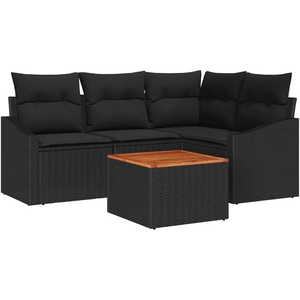 vidaXL Tuinbankenset 5 st Zwart poly rattan