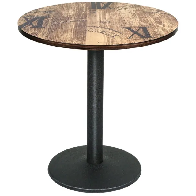 Linkforu Eettafel Rond - Bistro Tafel - Vintage Houtlook - Stabiele Stalen Voet - Ideaal Voor Terras - Balkon – 70 cm Houtlook Zwart