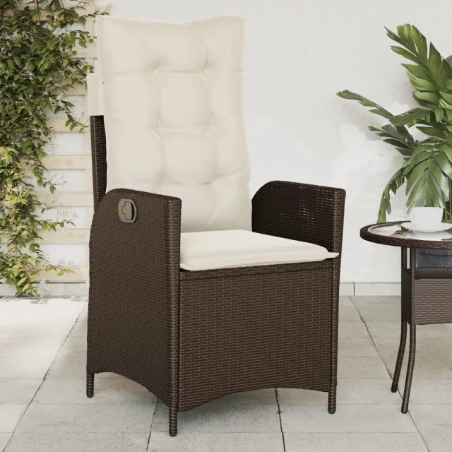 vidaXL Tuinstoel verstelbaar met kussens poly rattan bruin