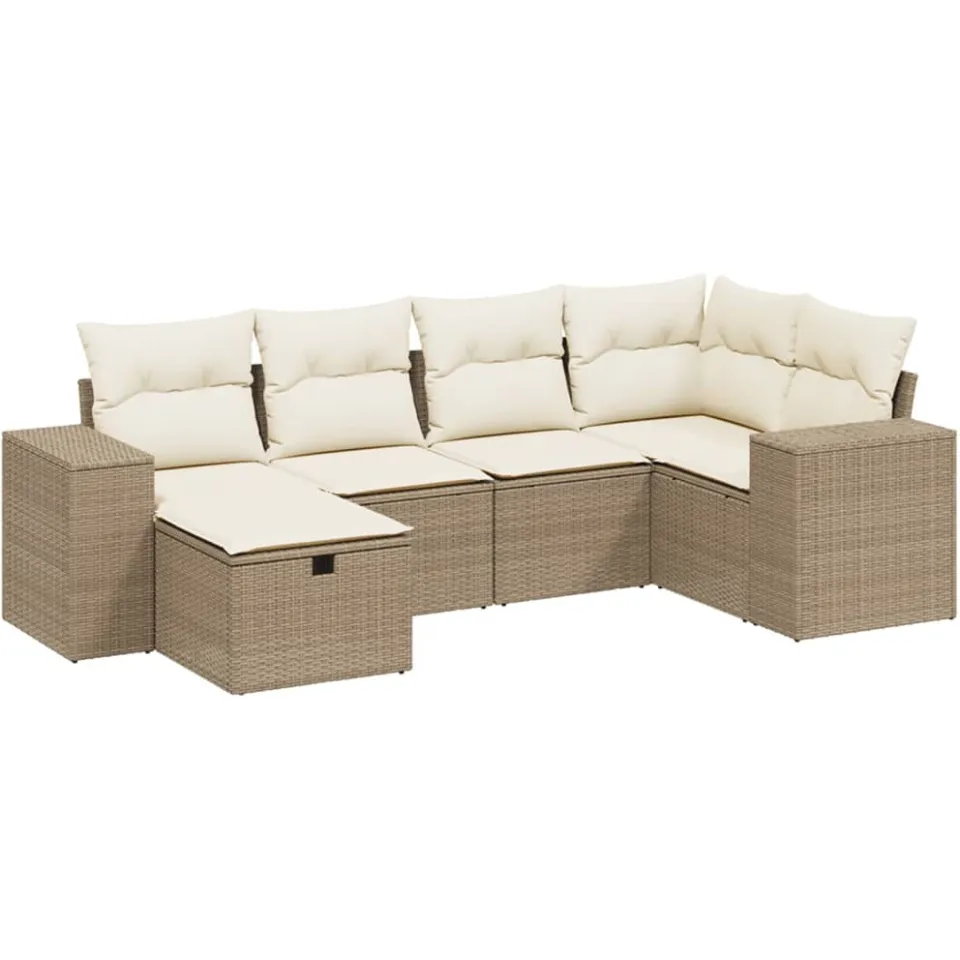 vidaXL 6-delige Loungeset met kussens poly rattan beige, foto 3