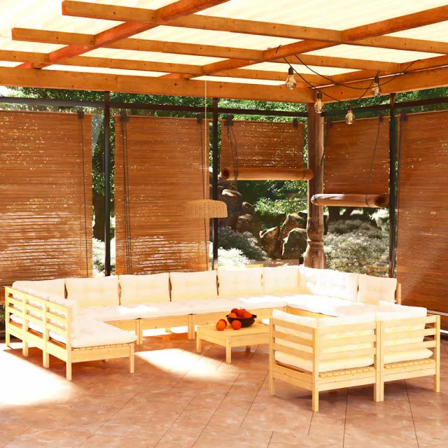 vidaXL 13-delige Loungeset met crèmekleurige kussens grenenhout, foto 2