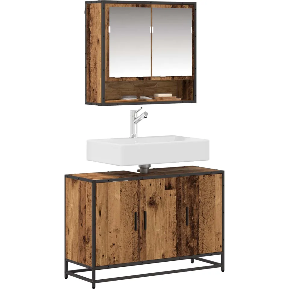 vidaXL Badkamermeubelset 2 st Oud Hout 90 x 33 x 60 cm Bewerkt hout bruin, foto 2