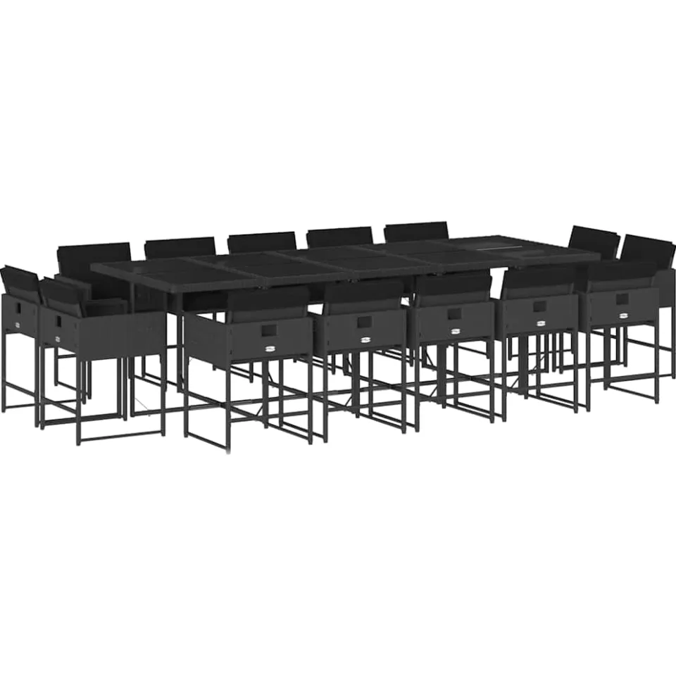 vidaXL 15-delige Tuinset met kussens poly rattan zwart, foto 3