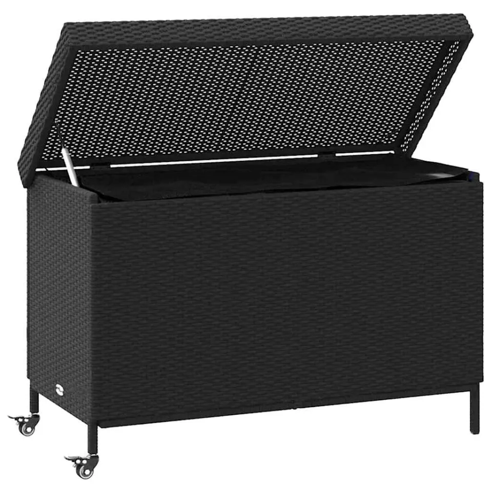 vidaXL Tuinbox met wielen 110x55x73 cm poly rattan zwart