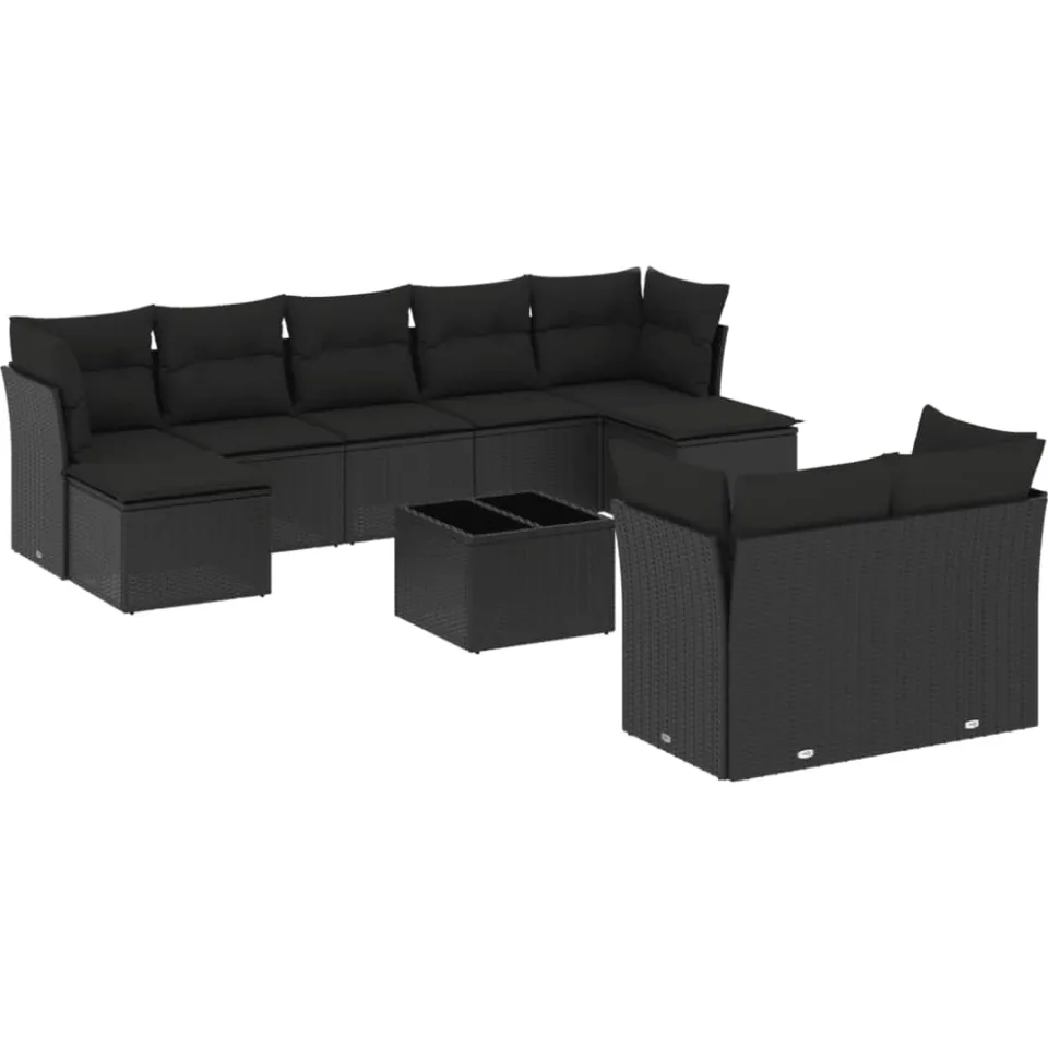 vidaXL 10-delige Loungeset met kussens poly rattan zwart, foto 3