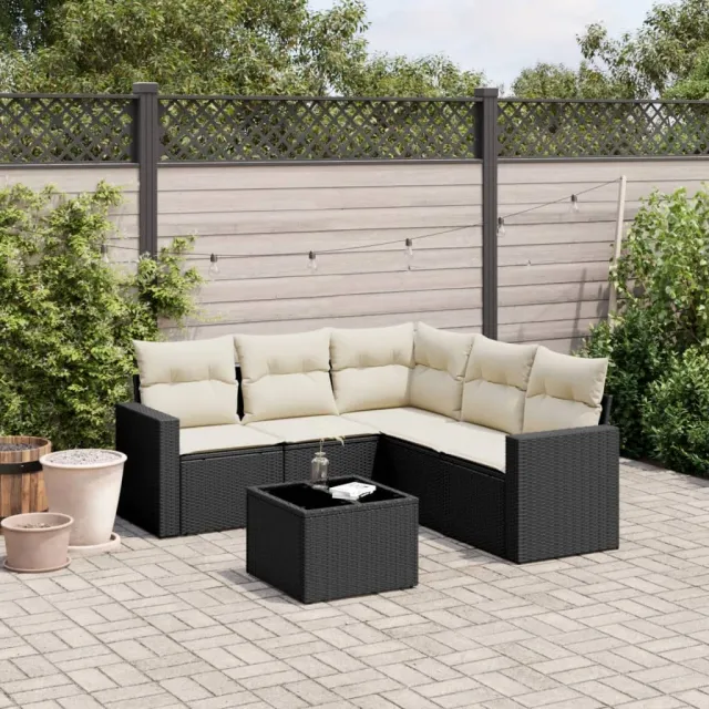 vidaXL 6-delige Loungeset met kussens poly rattan zwart, foto 2