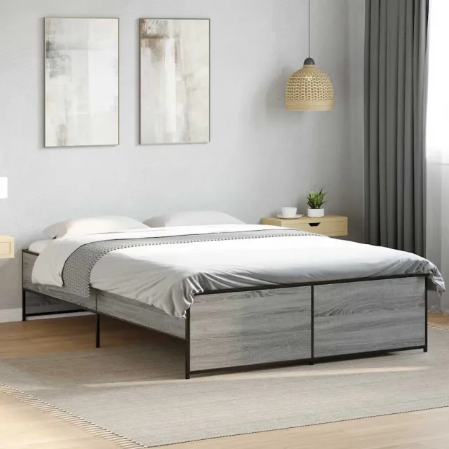 vidaXL Bedframe bewerkt hout metaal grijs sonoma eiken 140x190 cm
