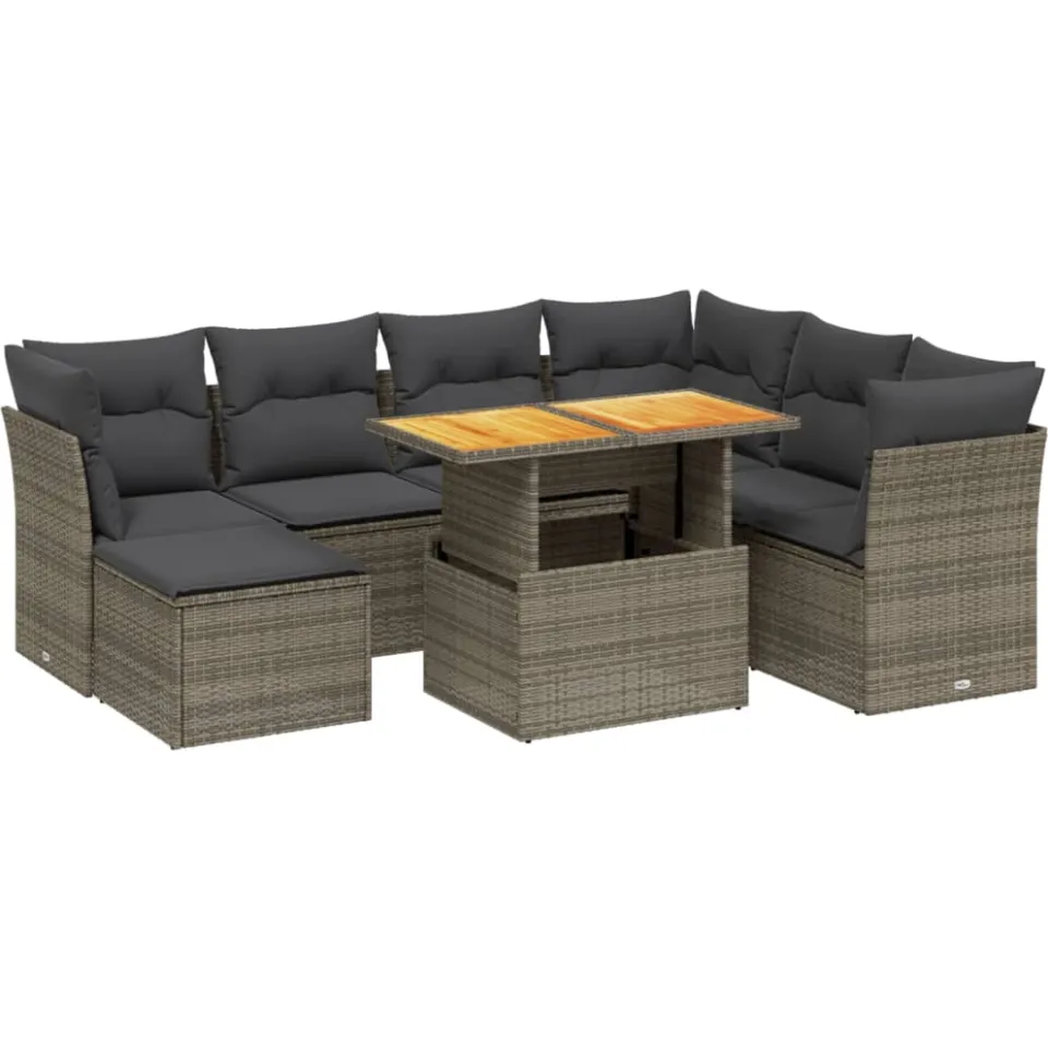 vidaXL 8-delige Loungeset met kussens poly rattan grijs