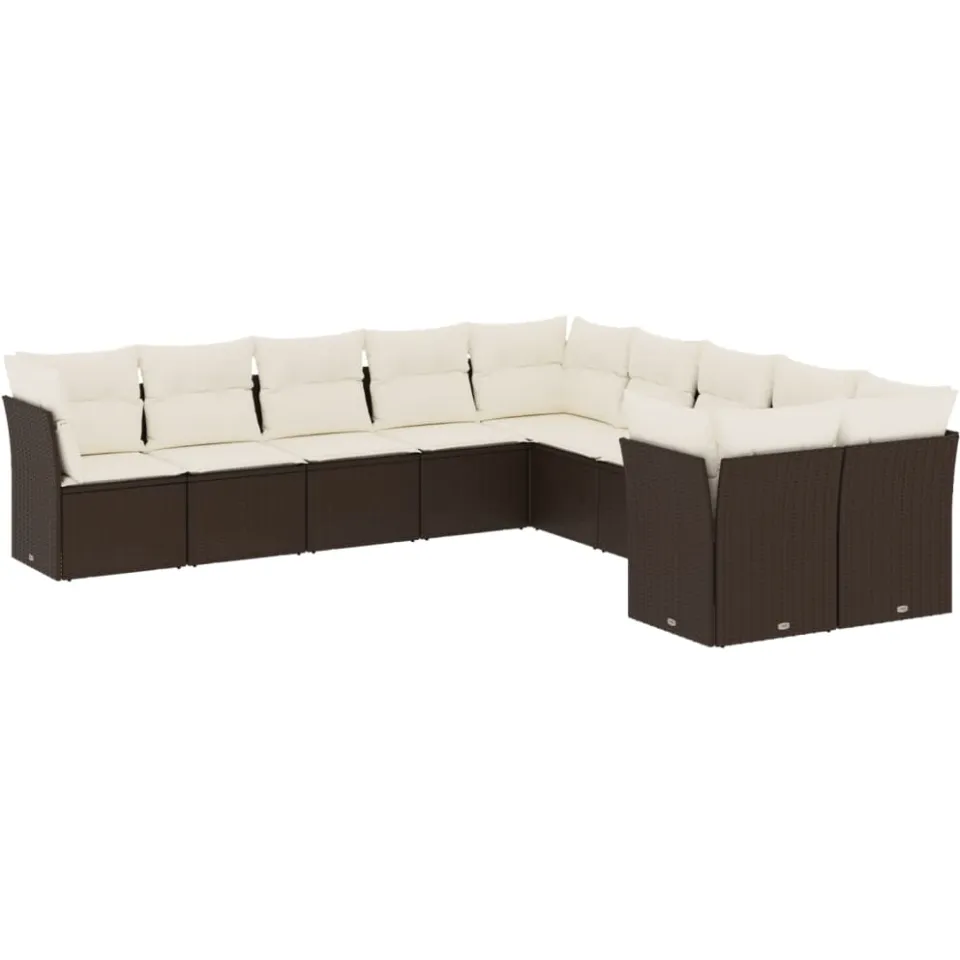 vidaXL 10-delige Loungeset met kussens poly rattan bruin, foto 3