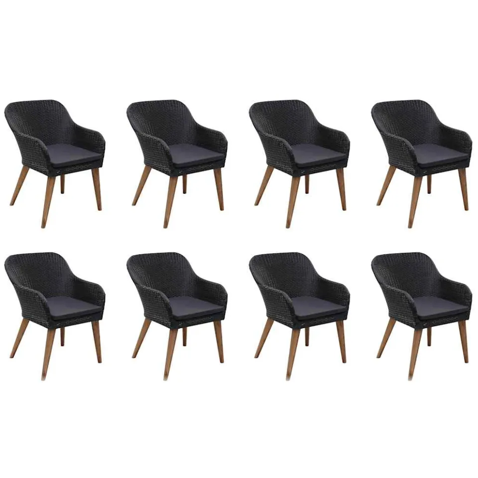 vidaXL 9-delige Tuinset met kussens poly rattan zwart