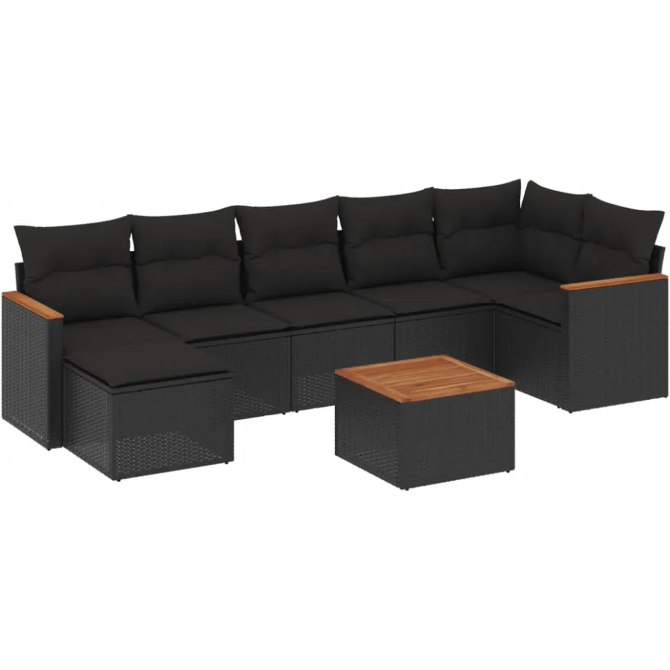 vidaXL 8-delige Loungeset met kussens poly rattan zwart, foto 3