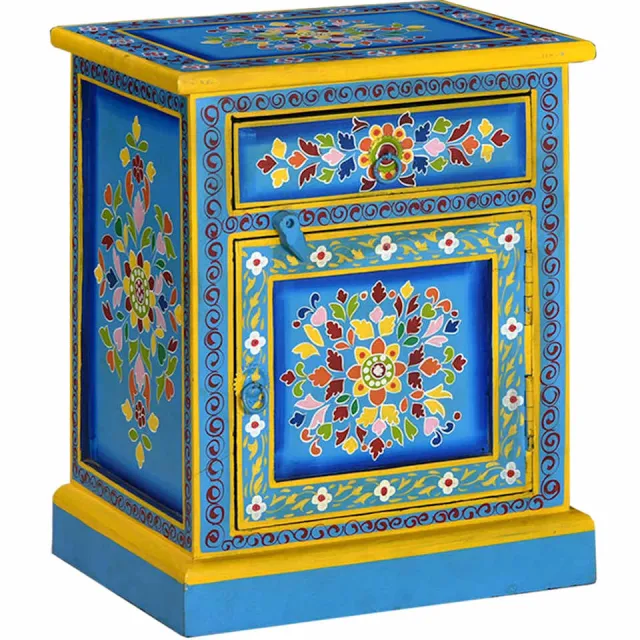 vidaXL Nachtkastje handgeschilderd massief mangohout turquoise