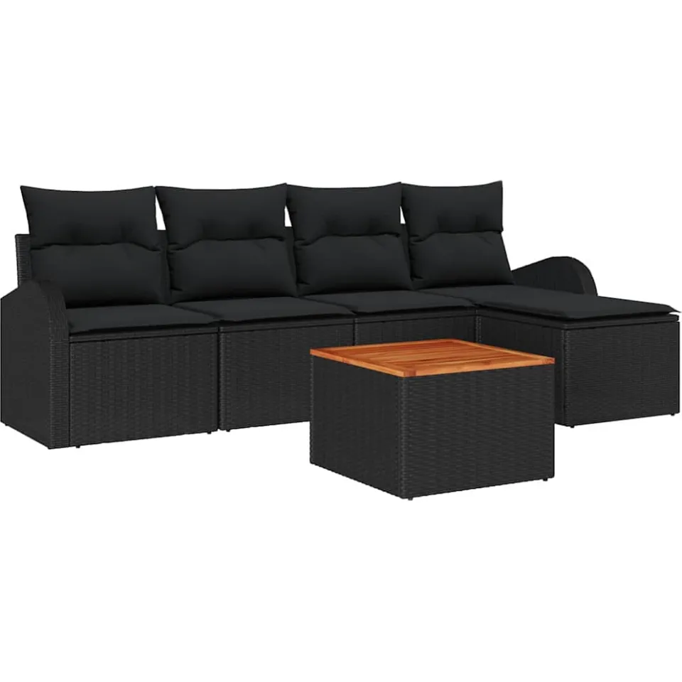 vidaXL Tuinbankenset 6 st Zwart poly rattan