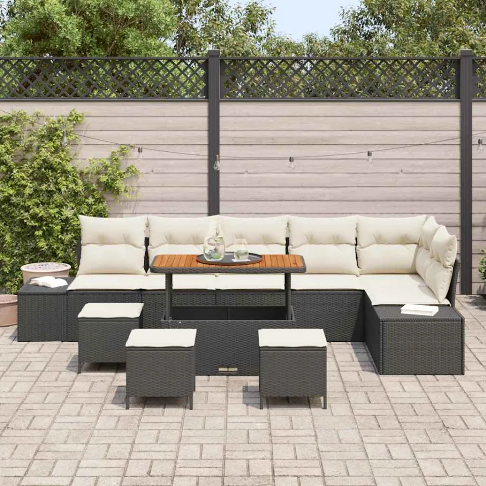 vidaXL Tuinbankenset 10 st Zwart poly rattan, foto 3