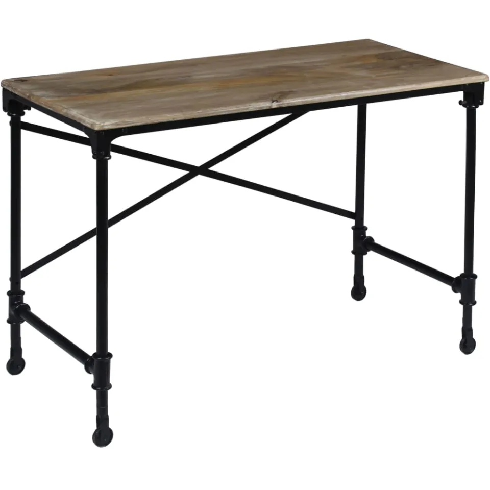 vidaXL Schrijftafel 110x50x96 cm massief mangohout en staal, foto 4