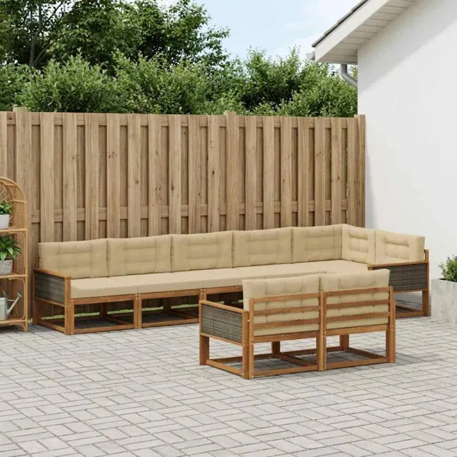 vidaXL Buiten bankenset 8 st 8-zits Natuurlijk en Beige