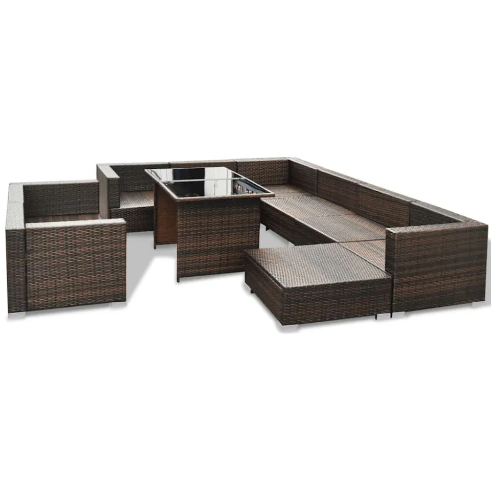 vidaXL 10-delige Loungeset met kussens poly rattan bruin